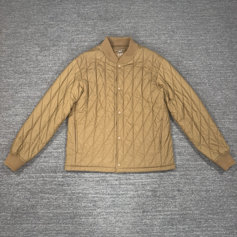 UNIQLO Jacket Men Small Brown Quilted Warm Padded Snap Front Rib Collar Full Zip